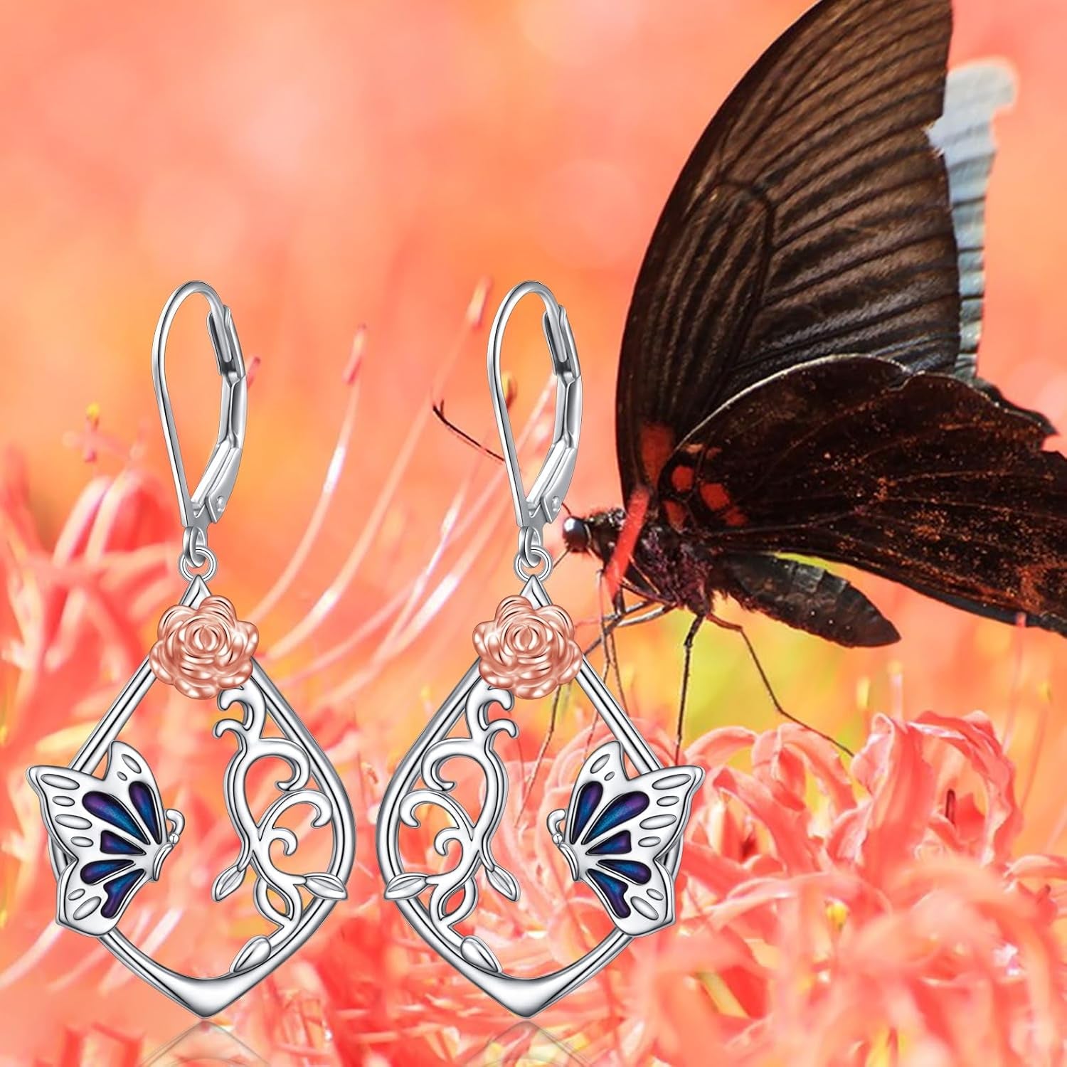 925 Sterling Silver Filigree Dangle Drop Earrings Daisy/Lotus/Rose Flower/Moonstone Leverback Teardrop Earrings for Women Infinity Celtic Knot Daisy Lotus Jewelry for Mothers Day