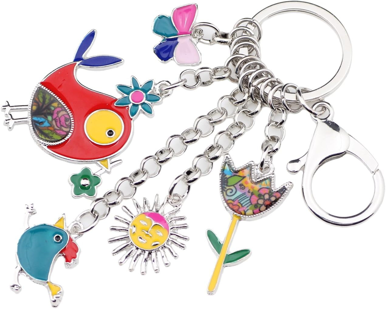 Enamel Zinc Alloy Birds Flower Butterfly Key Chains Keyrings for Women Handbag Car Key