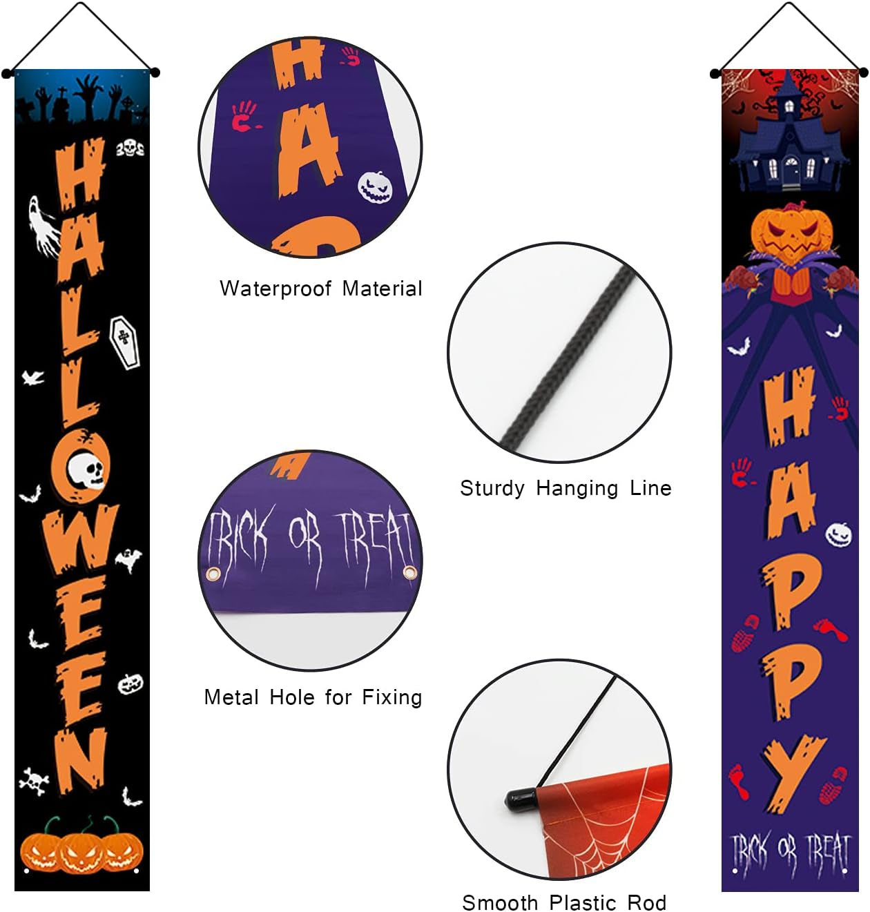 Halloween Banner Outdoor, Halloween Decorations Front Porch Happy Halloween Banner, Outdoor Halloween Banner for Front Door outside Yard Garland Party Supplies