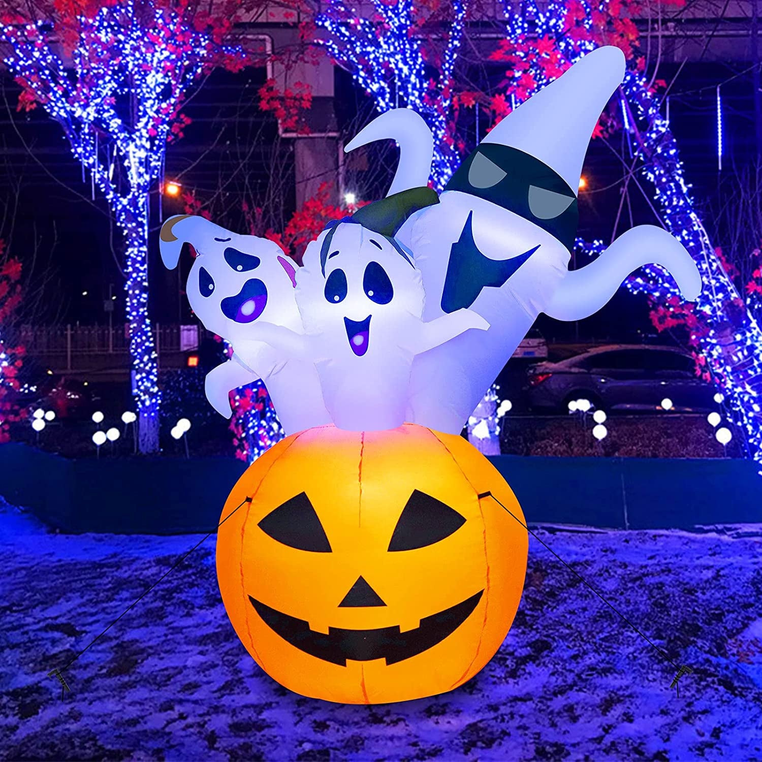 Halloween Inflatable Decorations Outdoor 5Ft Light up Halloween Outdoor Pumpkin Decorations Inflatable Ghost Halloween Blow up Yard Decorations
