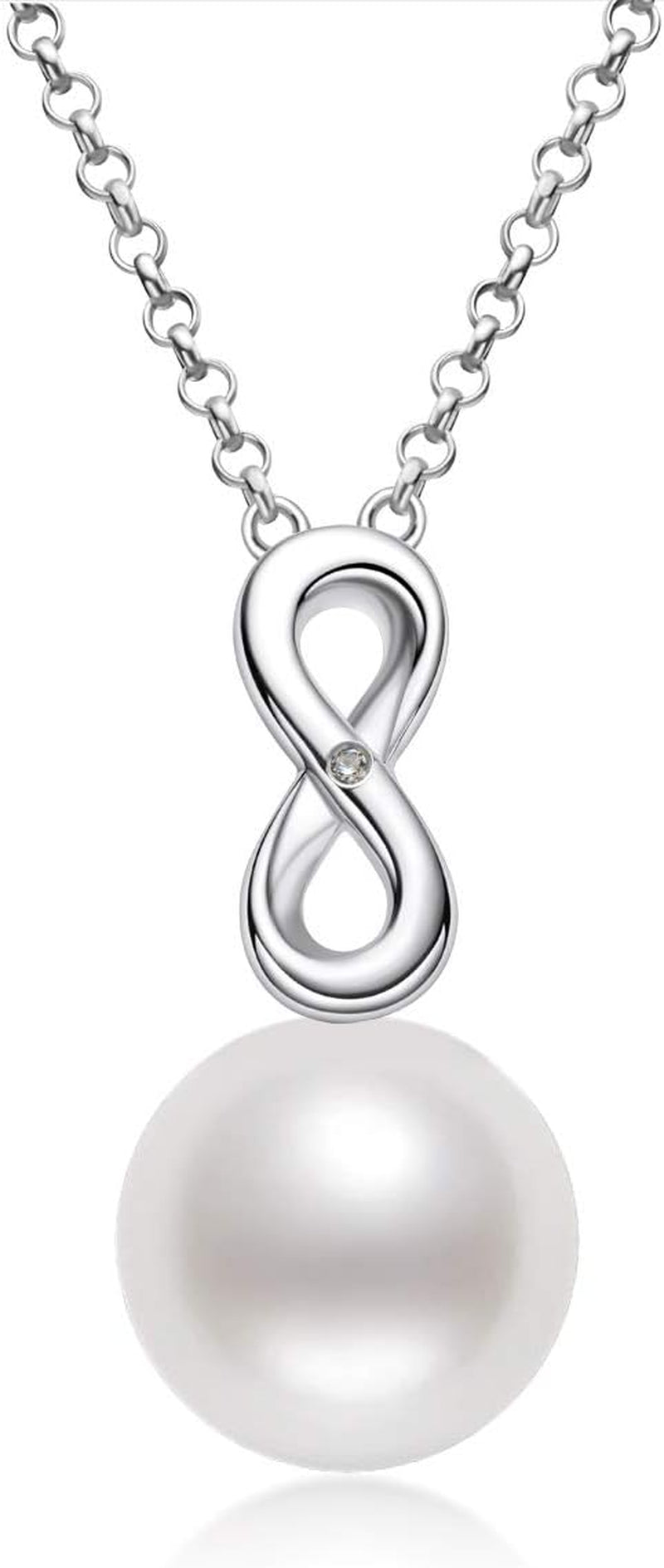 Pearl Necklace,Freshwater Cultured White Pearl Infinity Pendant Sterling Silver Necklace for Women Jewelry Gift for Mom Mama Mother Day(Size:9-10Mm)