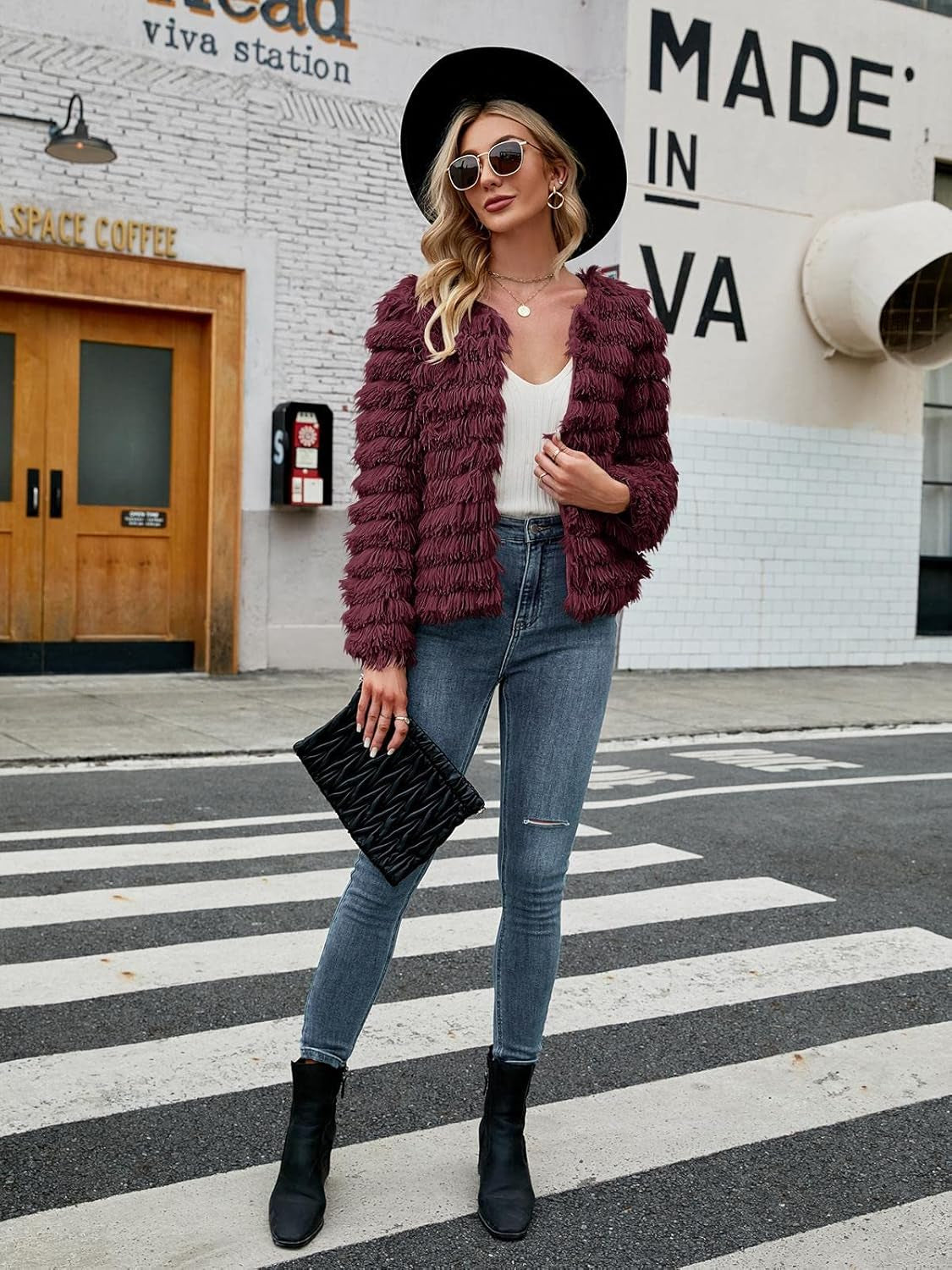Womens Fall Open Front Cardigan Faux Fur Coat Vintage Parka Shaggy Jacket Warm Coat Tops
