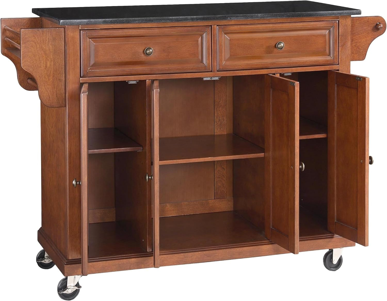 Full Size Granite Top Rolling Kitchen Island Storage Cart, Microwave Stand, Spice Rack, Cherry