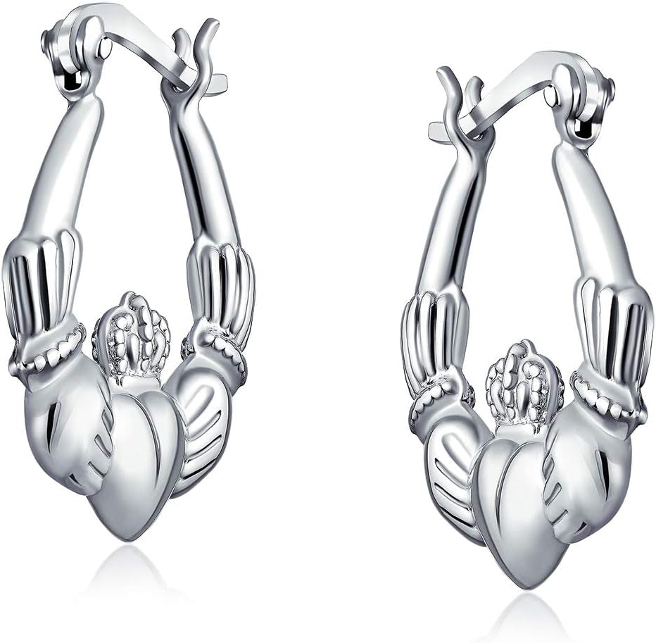 BFF Love Lightweight Sparkling Diamond-Cut Angel Wings Heart Celtic Claddagh Hoop Earrings for Women Teen Gold Plated .925 Sterling Silver Diameter .5-1 Inch