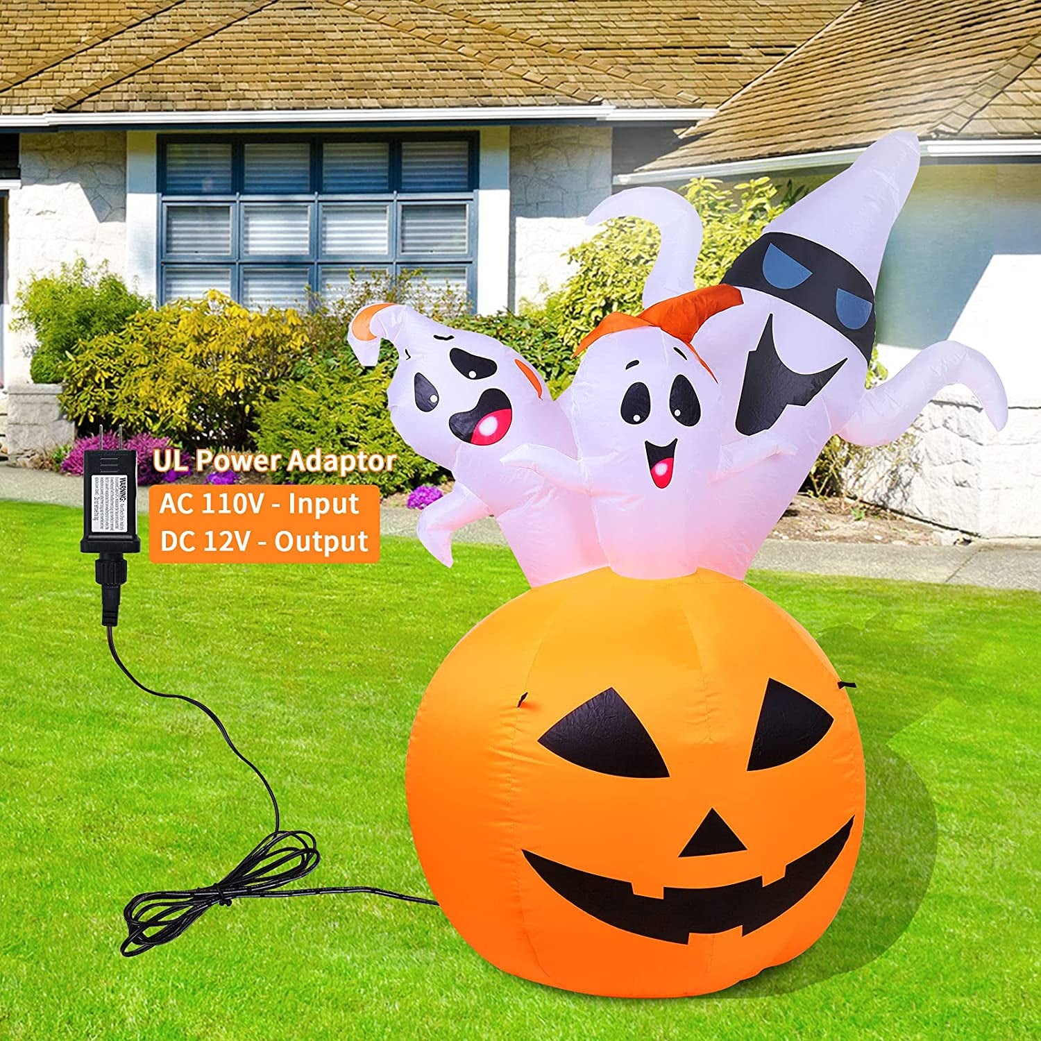 Halloween Inflatable Decorations Outdoor 5Ft Light up Halloween Outdoor Pumpkin Decorations Inflatable Ghost Halloween Blow up Yard Decorations