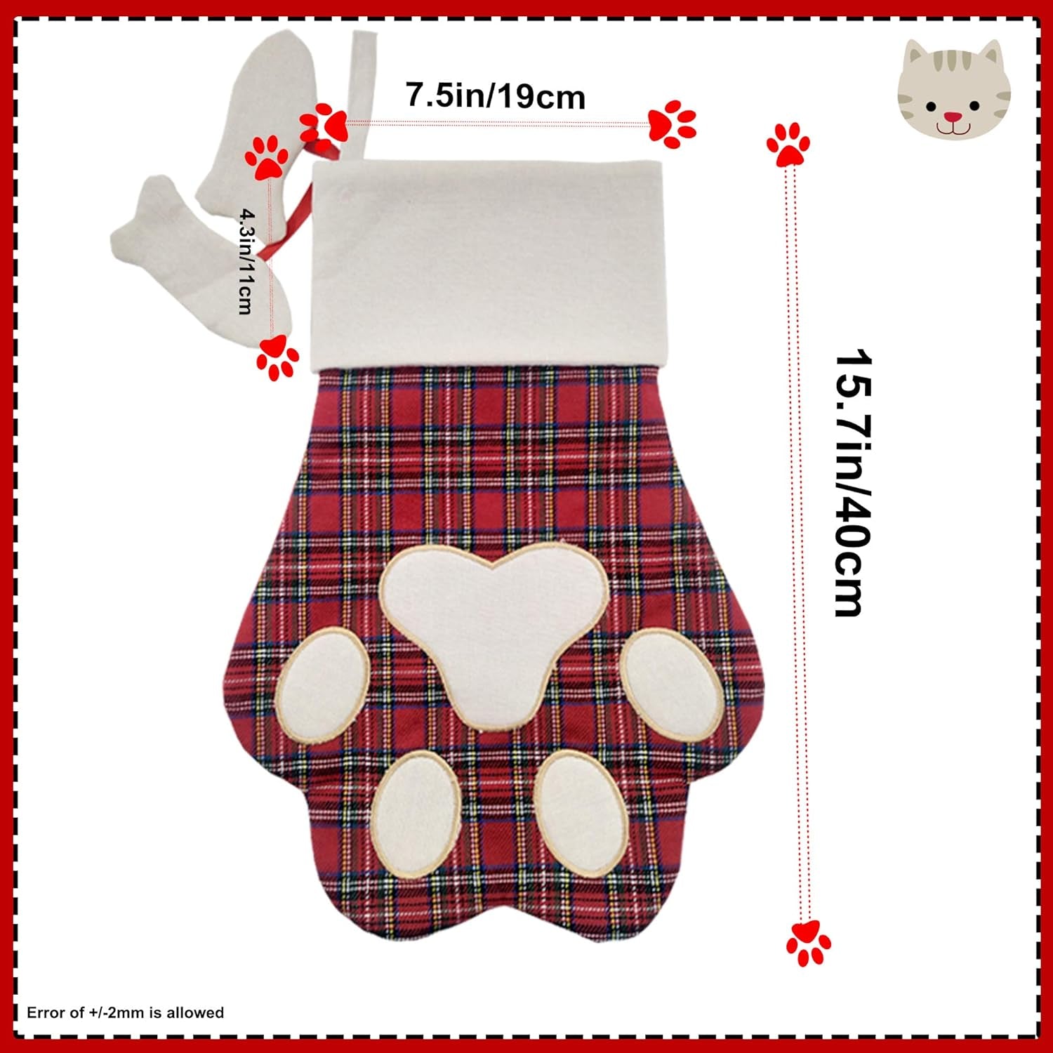 Cat Christmas Stocking, Pet Christmas Stocking, Animal Christmas Stockings, Pet Paw Pattern Stocking,Classic Hanging Stocking for Christmas Decorations