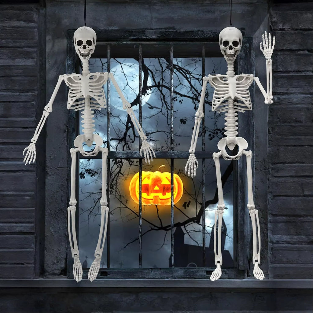 36" Skeleton Halloween Decor, 3FT Posable Halloween Skeleton Decorations, Realistic Full Body Plastic Skeleton for Halloween