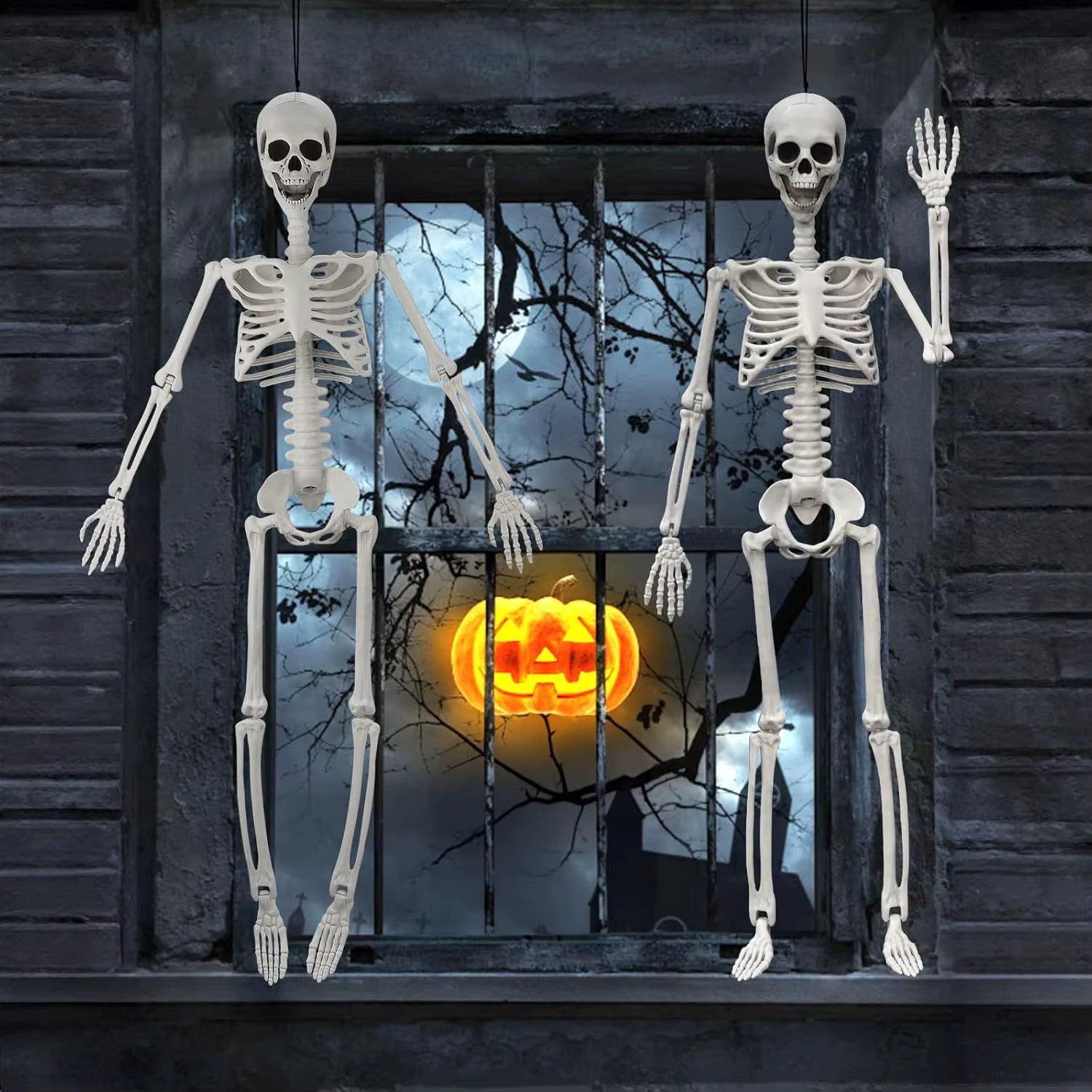 36" Skeleton Halloween Decor, 3FT Posable Halloween Skeleton Decorations, Realistic Full Body Plastic Skeleton for Halloween
