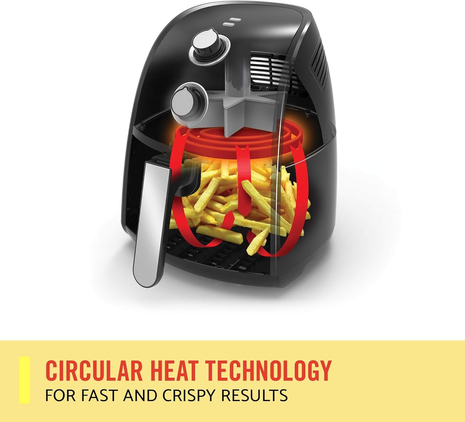 Electric Hot Air Fryer, Healthy No-Oil Deep Frying, Cooking, Baking and Roasting, Easy Clean Up, Removable Dishwasher Safe Basket, 2.6 QT, Black
