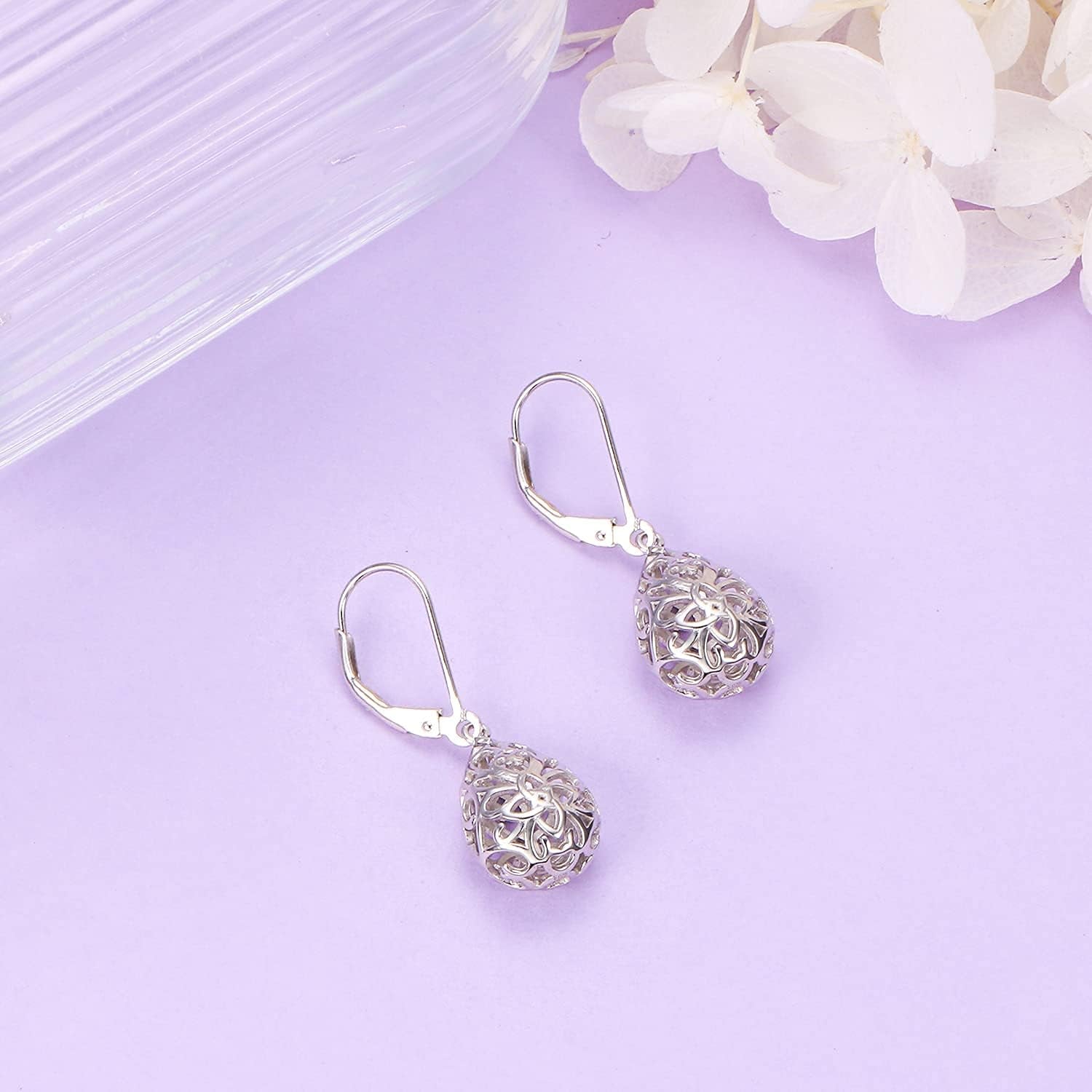 925 Sterling Silver Filigree Dangle Drop Earrings Daisy/Lotus/Rose Flower/Moonstone Leverback Teardrop Earrings for Women Infinity Celtic Knot Daisy Lotus Jewelry for Mothers Day