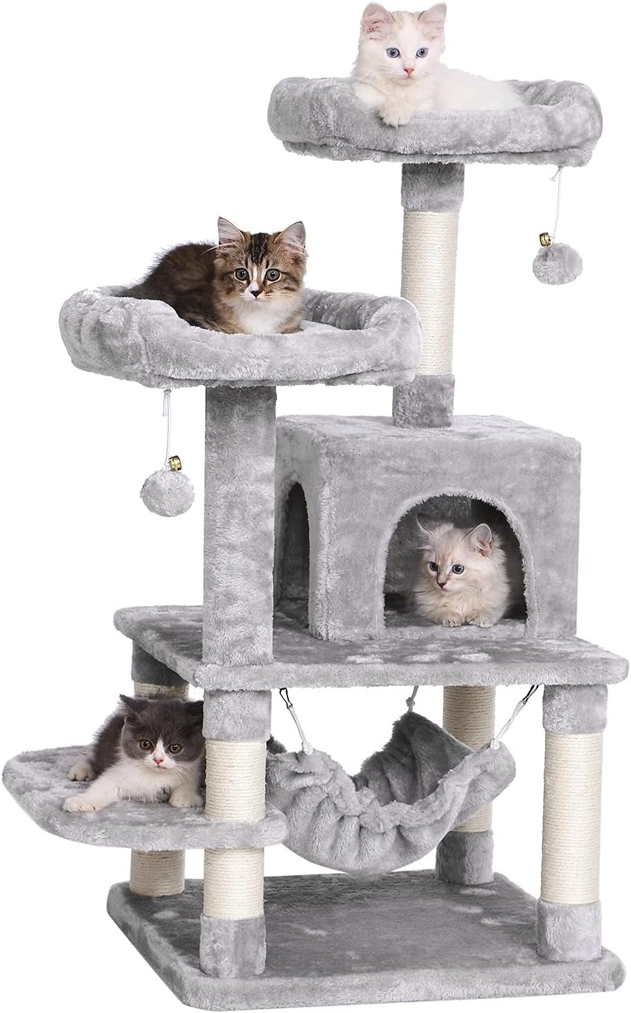 Cat Tree Cat Tower with Scratching Post Top Plush Perch Multi-Level Cat Condo Hammock Jumping Platform Kitten Activity Center for Indoor Cats MMJ53L