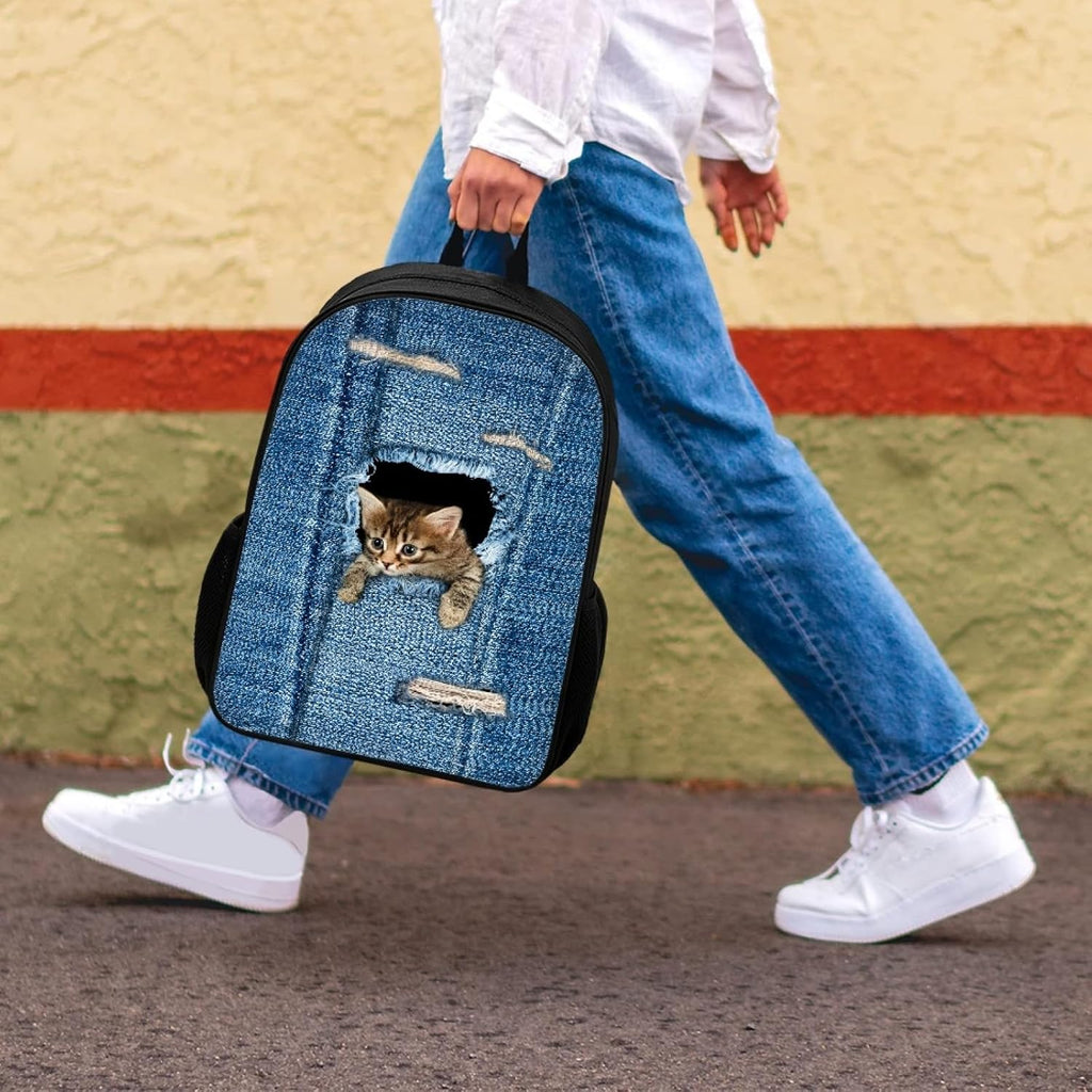 Cute Cats Design Large Capacity Backpack for Primary Students,Durable School Bag with Zipper for Boy Girls,Outdoor Travel Storage Bags