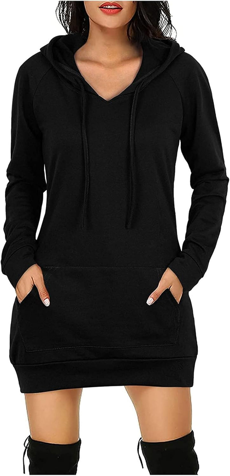 Fall Dresses for Women 2021 Trendy Casual Plain Color Long Sleeve Shirts Waistband Lightweight Hoodies with Pockets