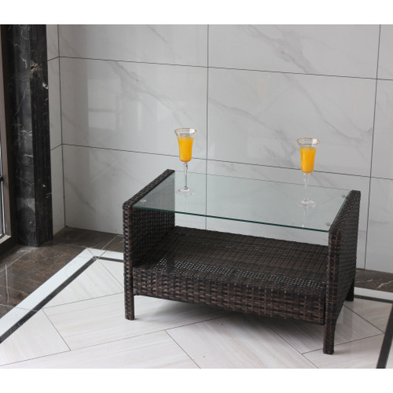Outdoor Patio Furniture Coffee Table with Clear Tempered Glass