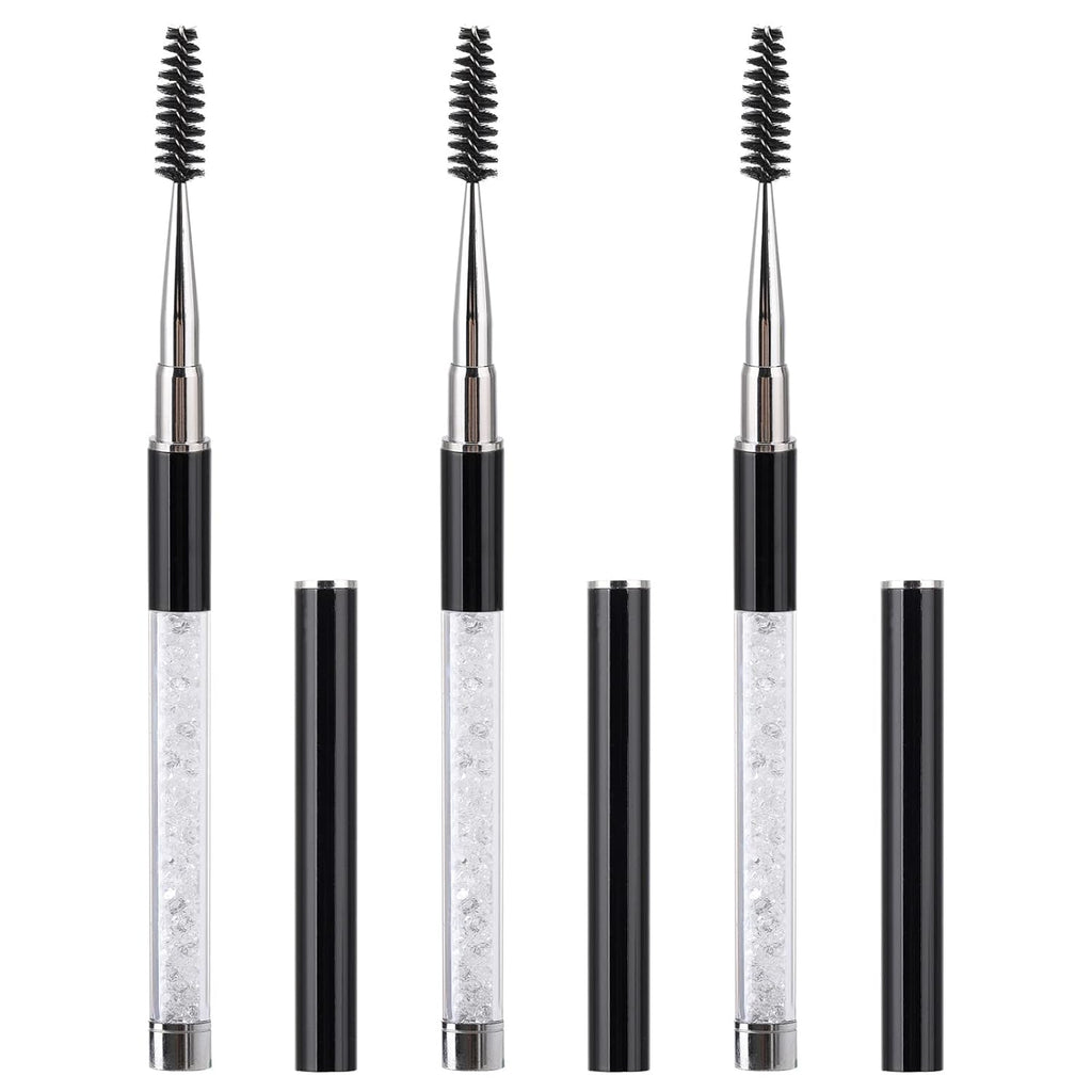 3 Pcs Spoolies Mascara Wands Eyelash Brushes Eye Brow Brush Applicator with Cap for Travel Black