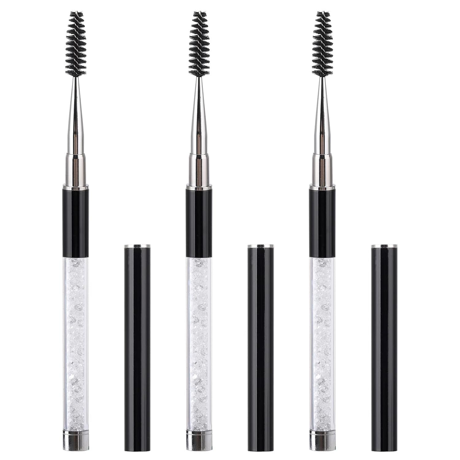 3 Pcs Spoolies Mascara Wands Eyelash Brushes Eye Brow Brush Applicator with Cap for Travel Black