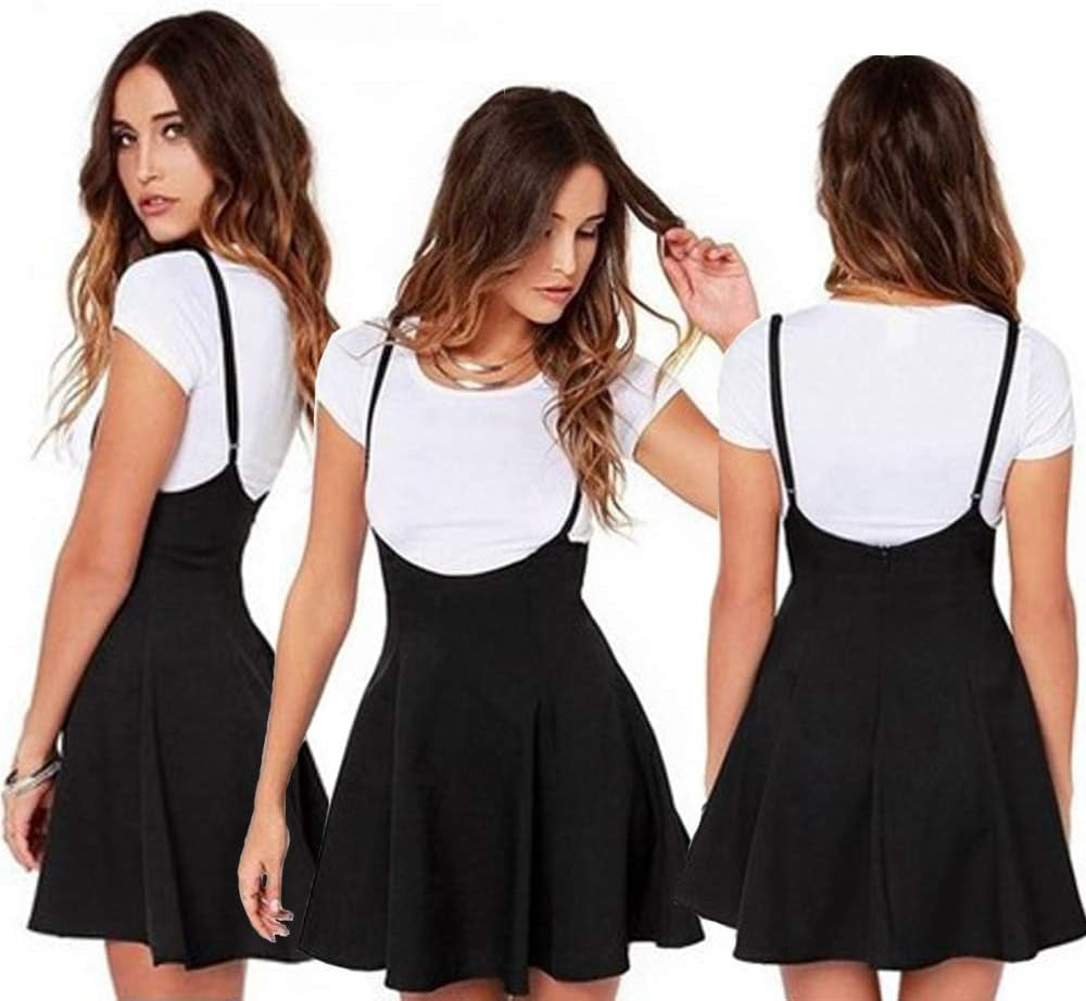 Women'S High Waist Suspender Pleated Skirts Casual School Girls Versatile Strappy Dress