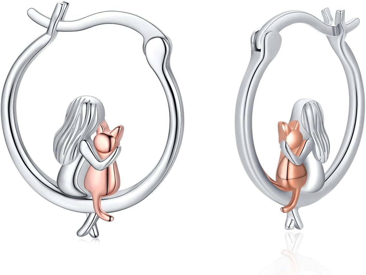 Animal Earrings 925 Sterling Silver Hedgehog/Cat/Raccoon/Mermaid/Panda Hoop Earrings Hypoallergenic Hoop Huggie Earrings Animal Jewelry Gifts for Women
