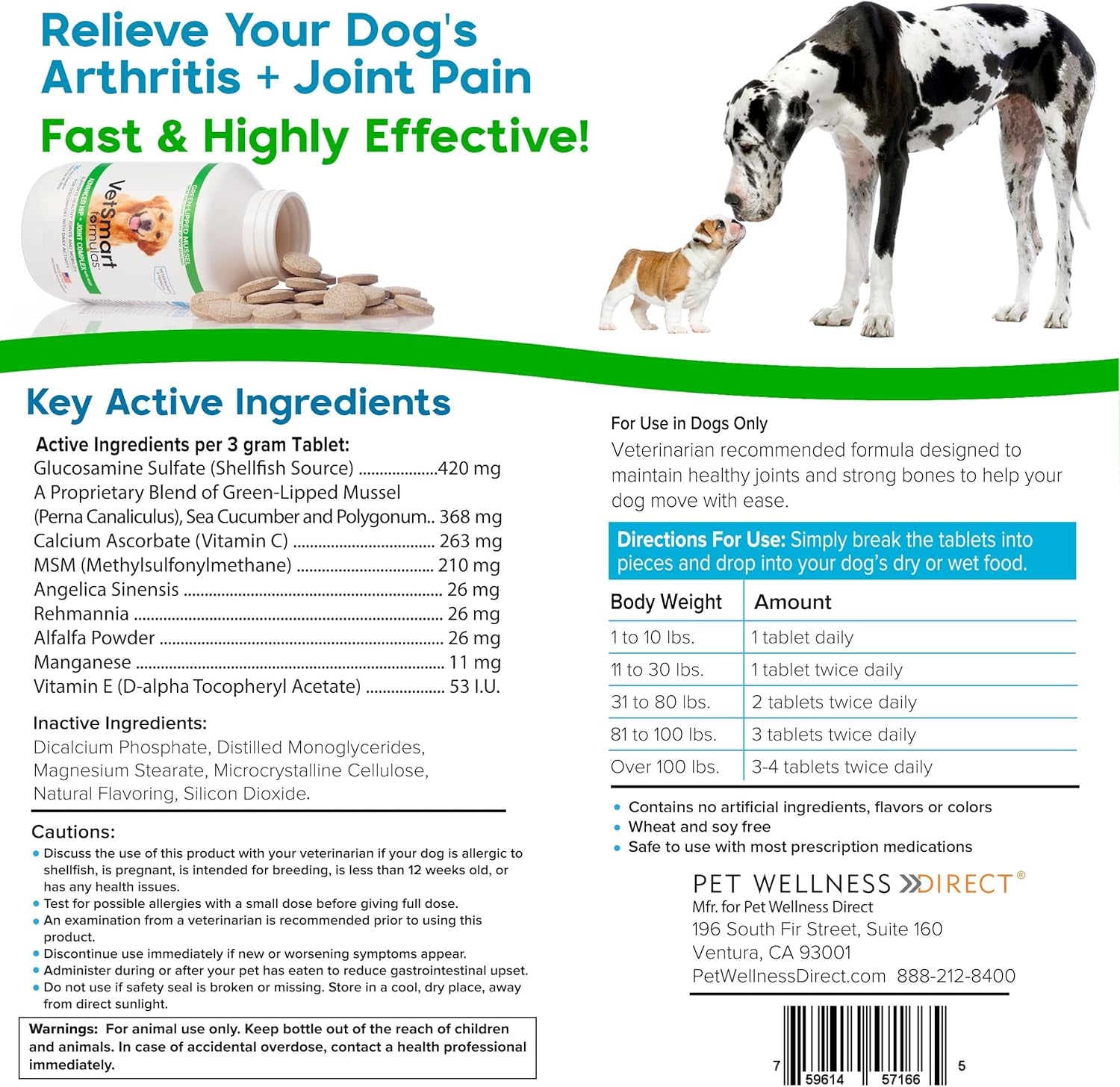 Advanced Hip & Joint Tablets with MSM & Green Lipped Mussels - Provides Relief of Dog Joint Pain - 100% Natural Pain Relief