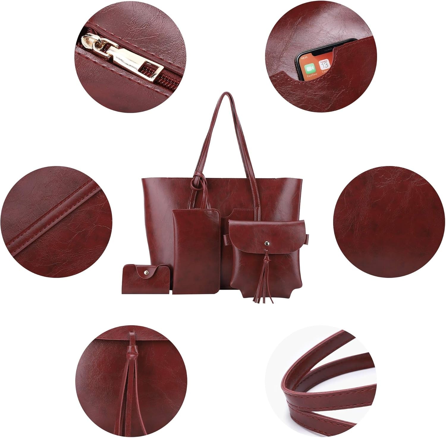 Handbag for Women Shoulder and Purse Bag Fashion Tote Bag Top Handle Satchel Purse Set 4Pcs