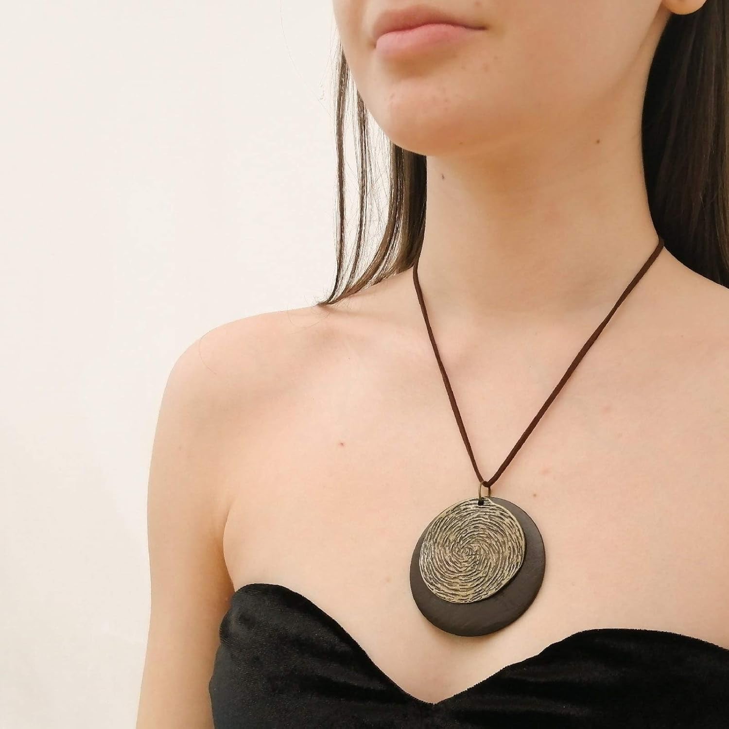 Womens Pendant Necklace Wood Handmade Jewelry Long Rope Sweater Necklace for Woman