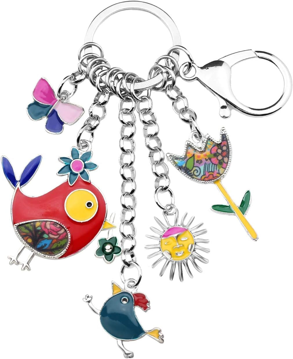 Enamel Zinc Alloy Birds Flower Butterfly Key Chains Keyrings for Women Handbag Car Key