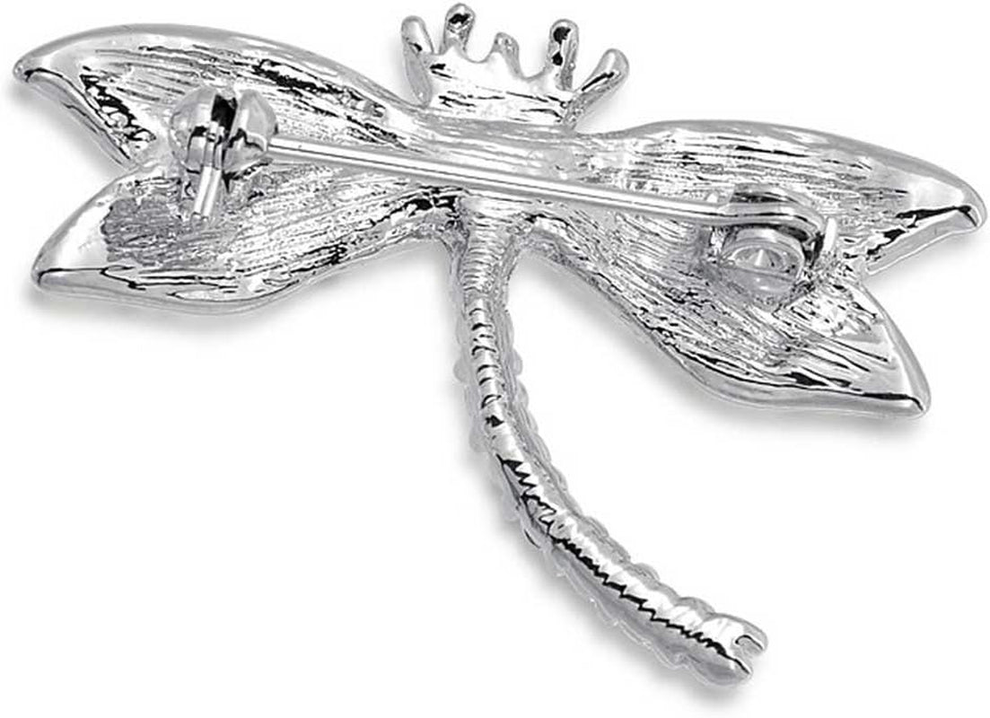 Large Statement Crystal Accent Yellow Orange Golden Aqua Blue Black Clear Garden Dragonfly Firefly Fluttering Filigree Butterfly Brooch Scarf Pin for Women and Teens Silver Gold Plated