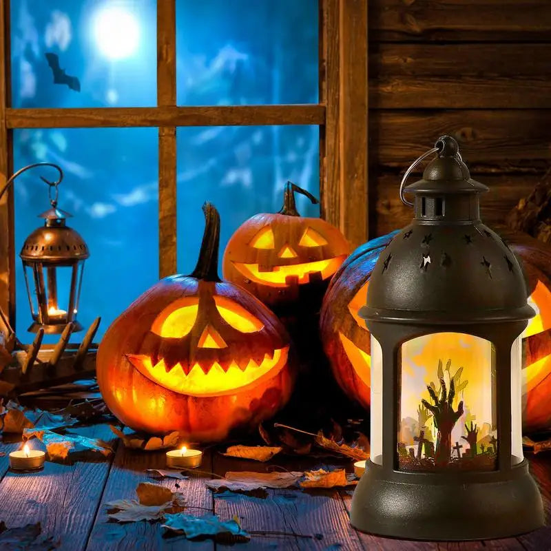 Halloween Lanterns Outdoor Mini Scary Scene Led Lantern Halloween Candle Lantern Decorative Spooky Lights Lanterns Vintage