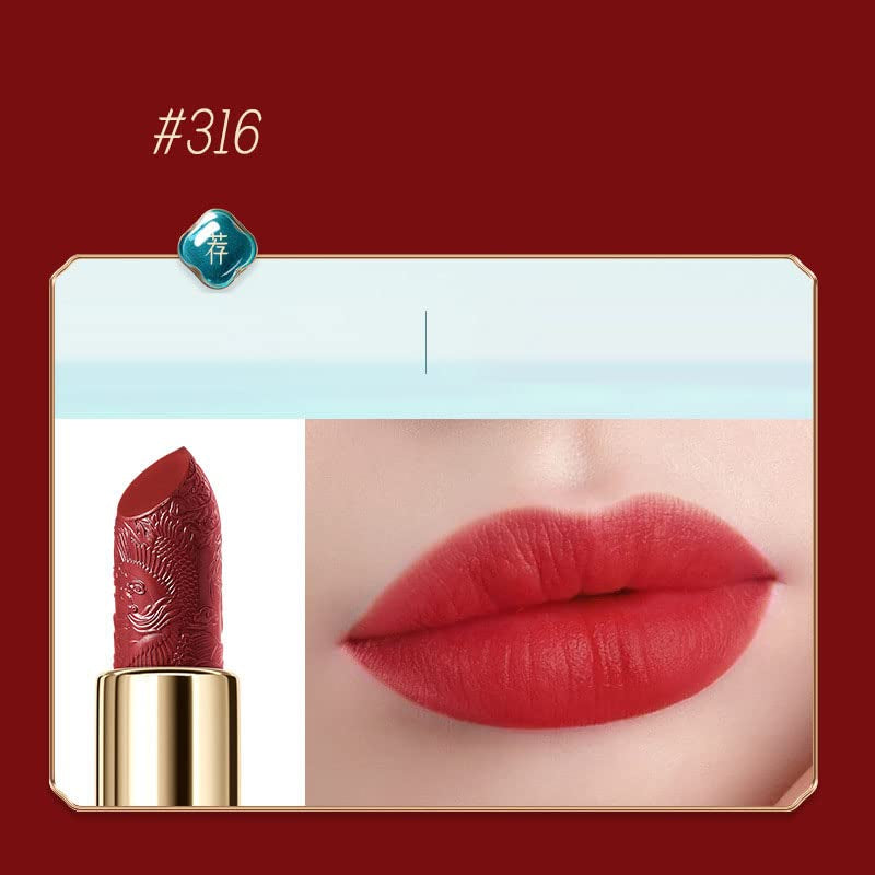 Palace Lipstick, Matte Phoenix Texture Embossed Retor Red Velvet Long Lasting Moisturizing Waterproof Lip Stick High Impact Lipcolor Makeup for Women Beauty of the Orient (316)