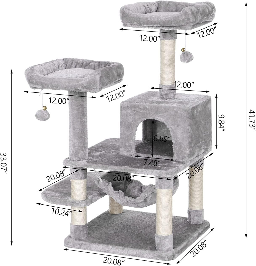 Cat Tree Cat Tower with Scratching Post Top Plush Perch Multi-Level Cat Condo Hammock Jumping Platform Kitten Activity Center for Indoor Cats MMJ53L
