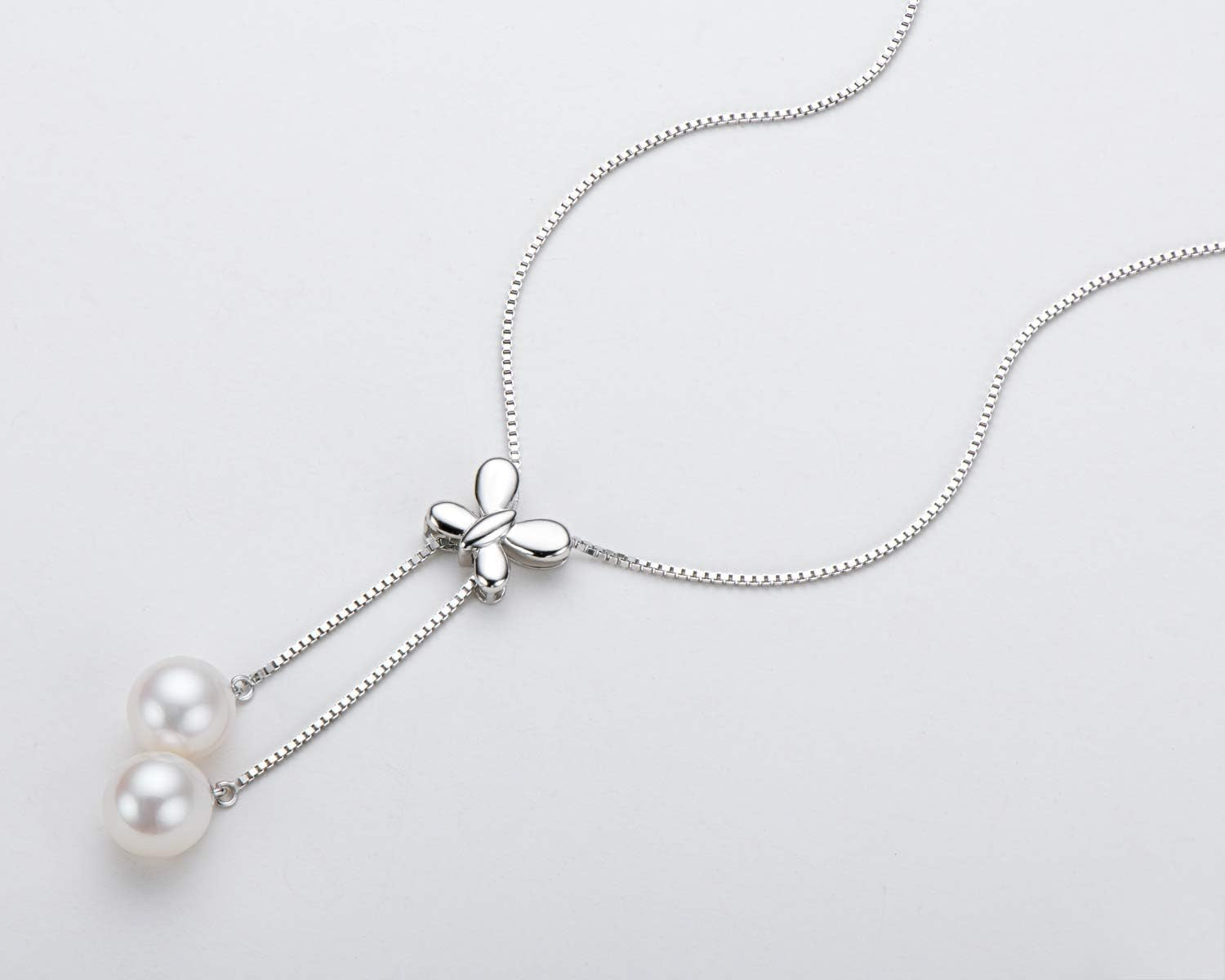 Butterfly Necklace for Women,Freshwater Cultured Drop Pearl Pendant Sterling Silver Chain Jewelry Gift for Mom Mama Mother Day(Size:7-8Mm)