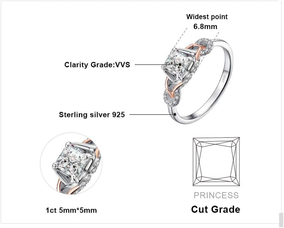Love Infinity Ring Engagement Rings for Women, 14K Rose Gold 925 Sterling Silver Cubic Zirconia Promise Rings for Her, Anniversary Knot Princess Cut Promise Ring Simulated Diamond Ring