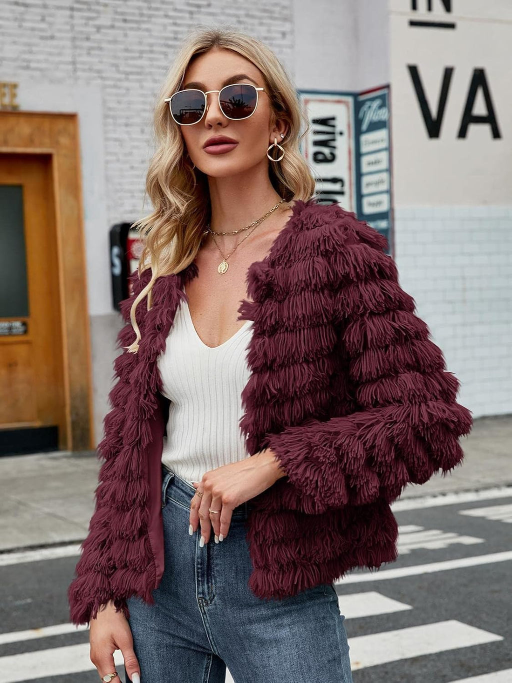 Womens Fall Open Front Cardigan Faux Fur Coat Vintage Parka Shaggy Jacket Warm Coat Tops