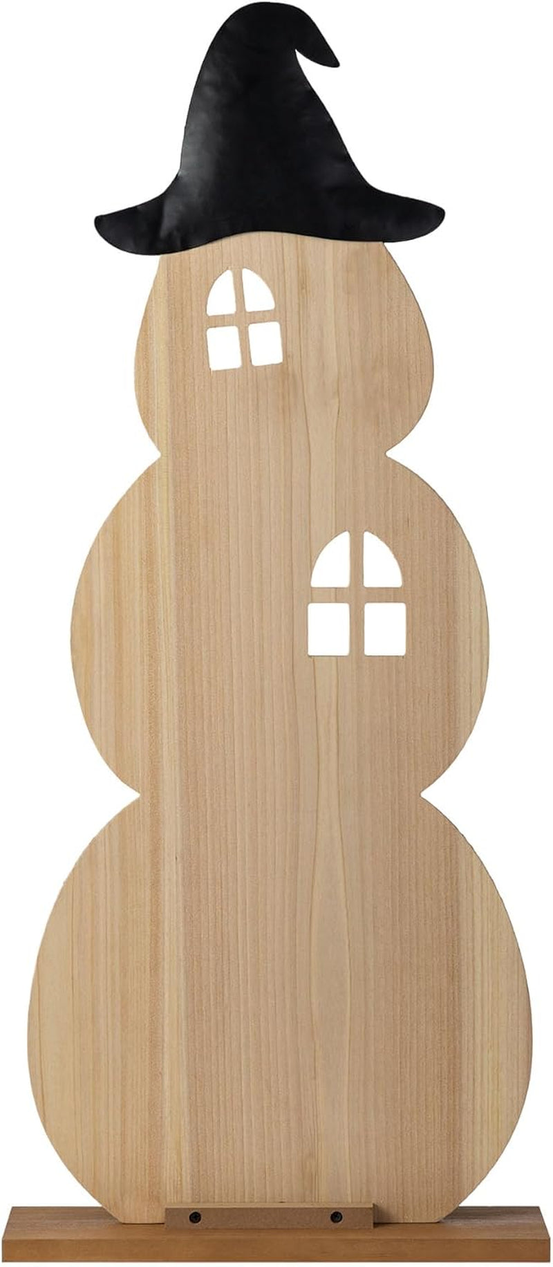 35"H Halloween Wooden Pumpkin Haunted House Porch Decor - Stacked Pumpkin with Witch Hat, Ghosts & Happy Halloween, Detachable Base for Easy Storage, Halloween Porch Sign Front Door Decor