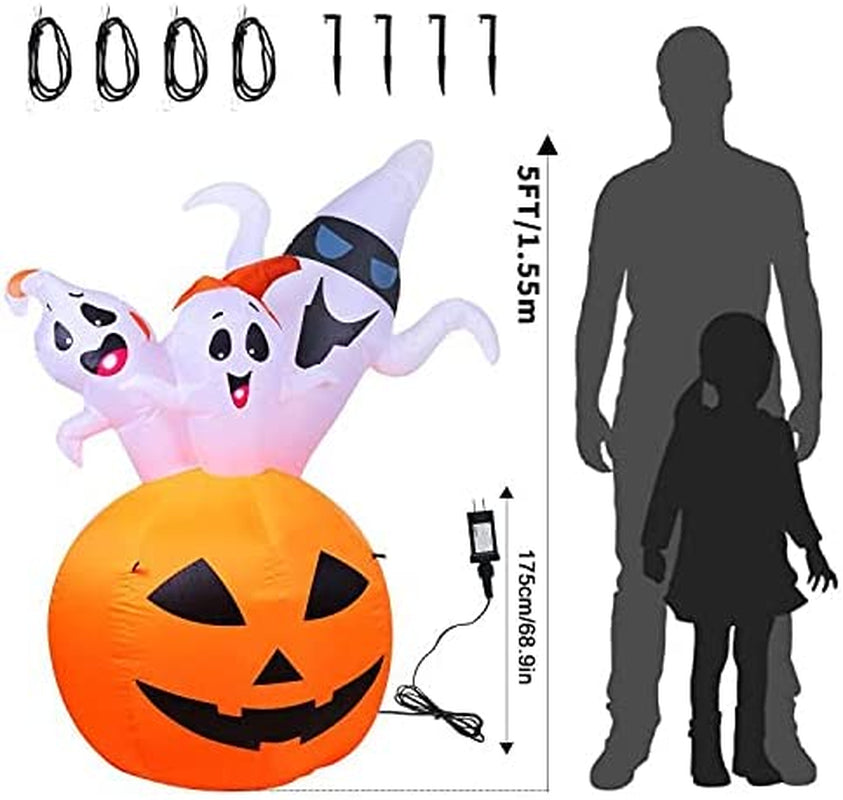 Halloween Inflatable Decorations Outdoor 5Ft Light up Halloween Outdoor Pumpkin Decorations Inflatable Ghost Halloween Blow up Yard Decorations