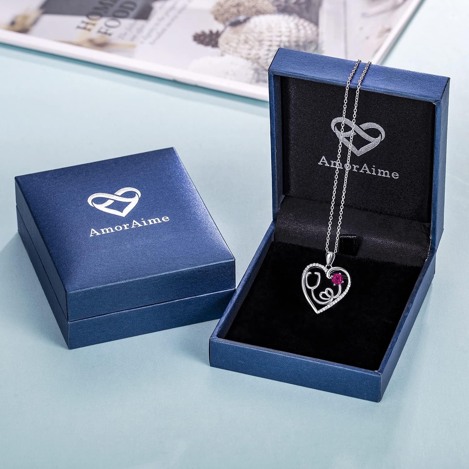 925 Sterling Silver Heart Necklace 14K Gold or Rose Gold Nurse Birthstone Necklace Stethoscope Necklaces for Doctor Medical Student RN for Festival or Holiday