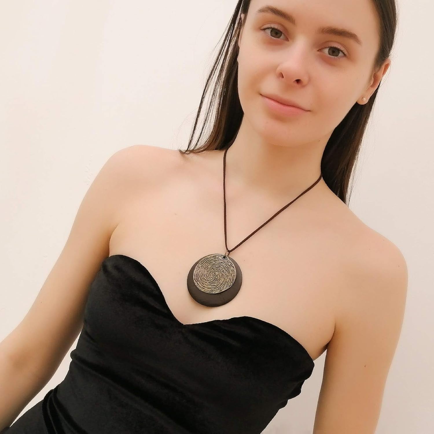 Womens Pendant Necklace Wood Handmade Jewelry Long Rope Sweater Necklace for Woman