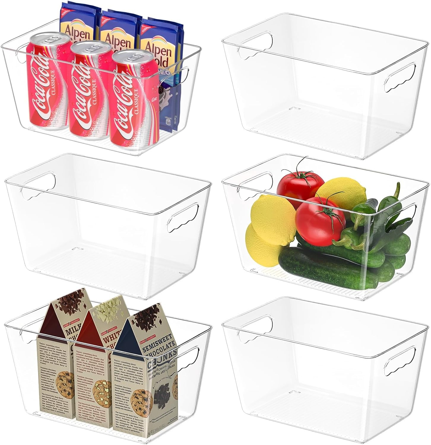 Clear Plastic Storage Bins, Pantry Organization, BPA Free Stackable Refrigerator Organizers and Storage with Handles for Kitchen Fridge Cabinet Bathroom (6PK, 9.5X5.5X4.5)