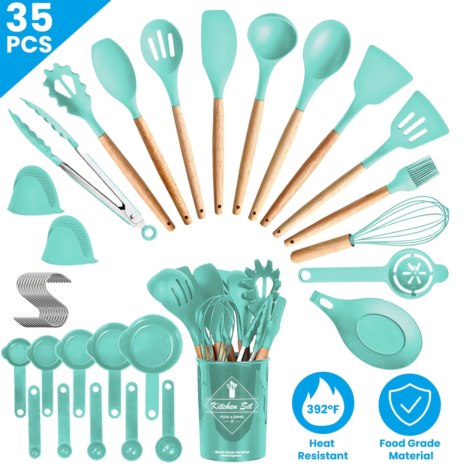35Pcs Kitchen Cooking Utensils Set Spatula Set Baking Utensil Set Kitchen Accessories Necessities with Holder Egg Whisk