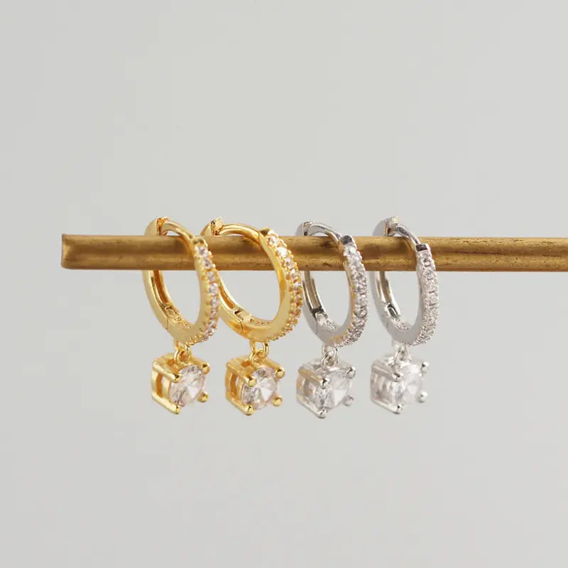 Silver Plated Drop Huggie Hoop Earrings