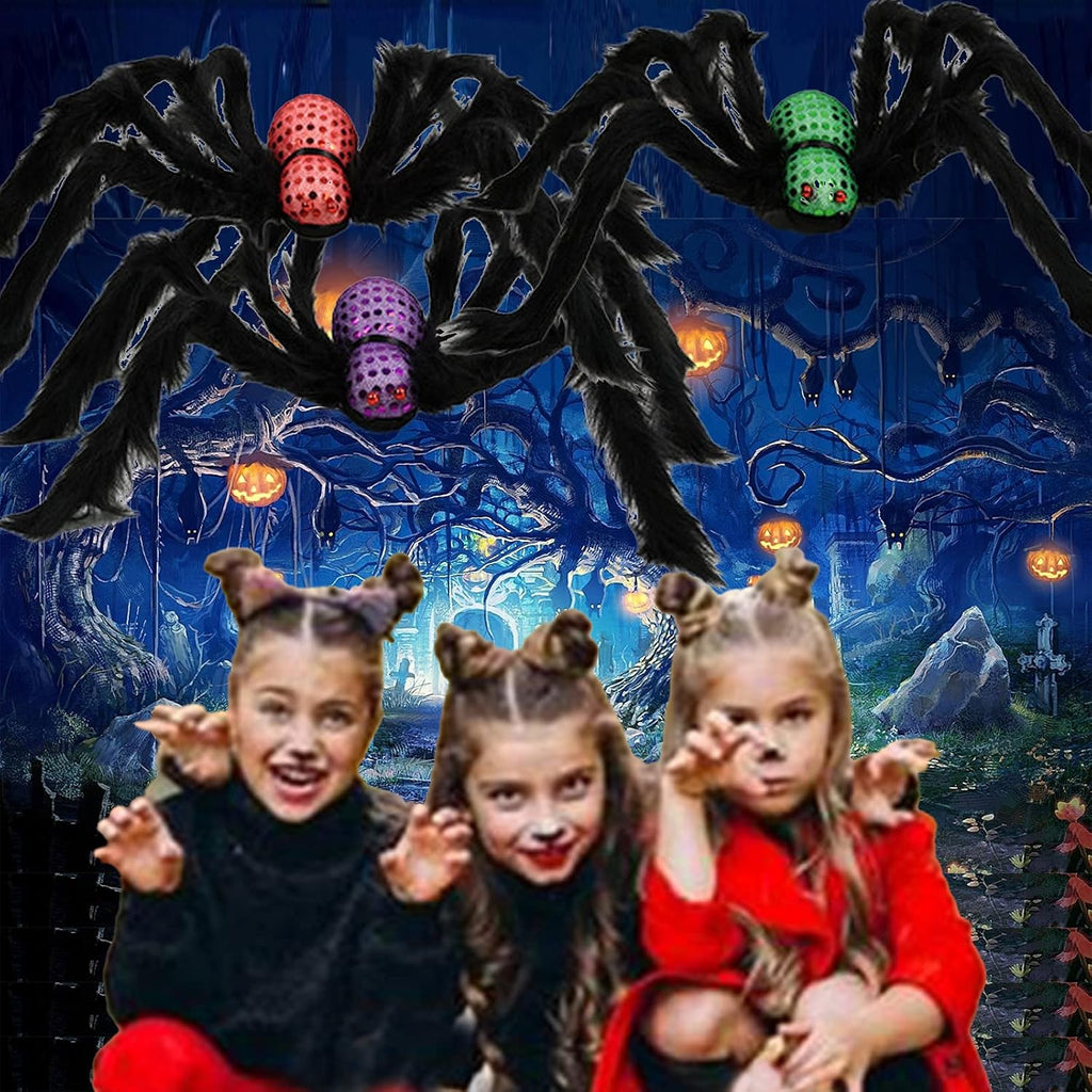 Halloween Giant Spider Decorations Realistic Hairy Spiders Sets Scary Fake Spider Props for Halloween Haunted House Indoor and Outdoor Decor (Halloween Spider Props 3Pcs)