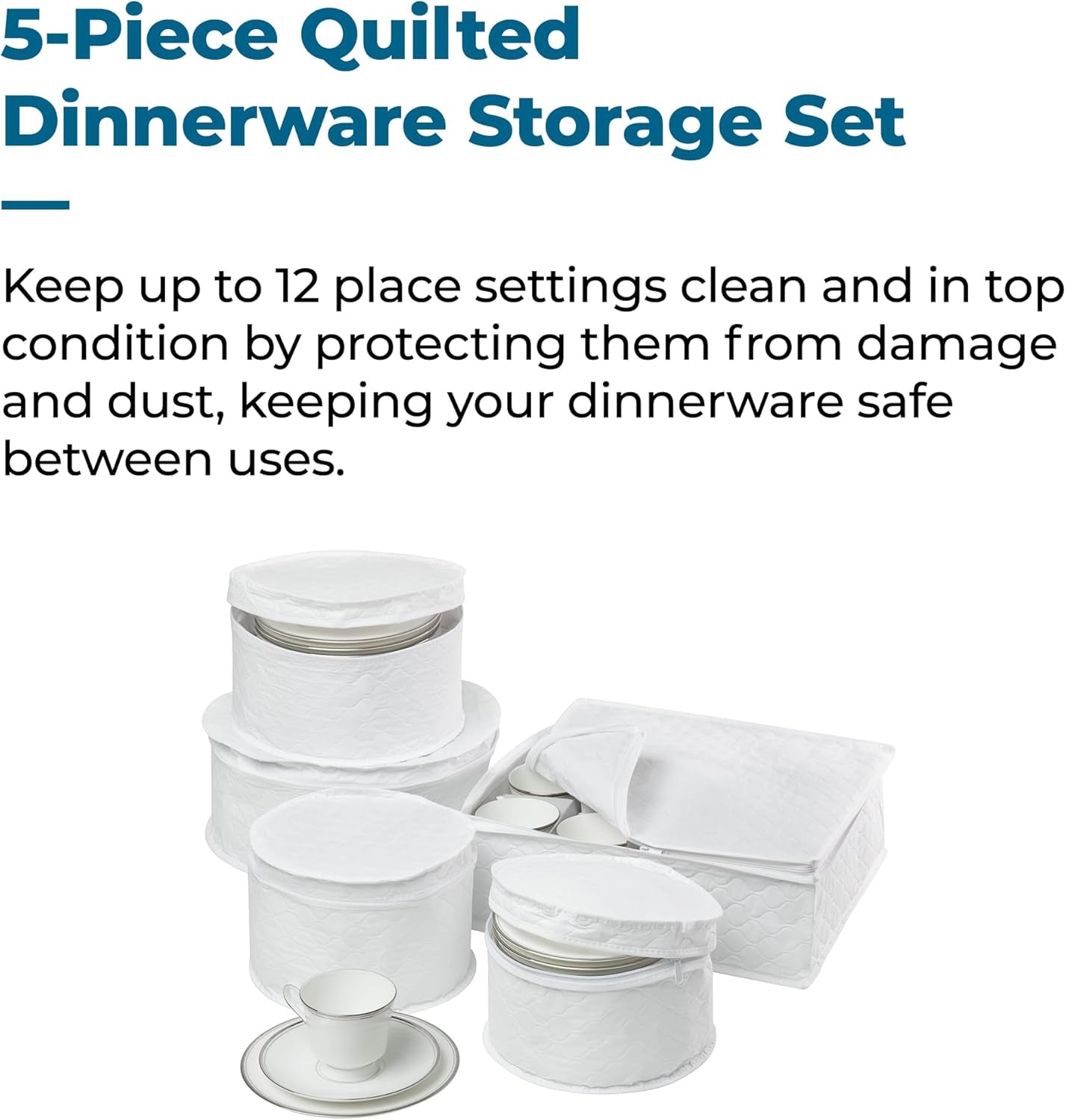 Dinnerware Storage Containers Set, Perfect for Dish Storage, China Storage, and Cup Storage, Quilted Containers to Keep Your Heirlooms and Fine China Protected and Organized, 5-Piece Set