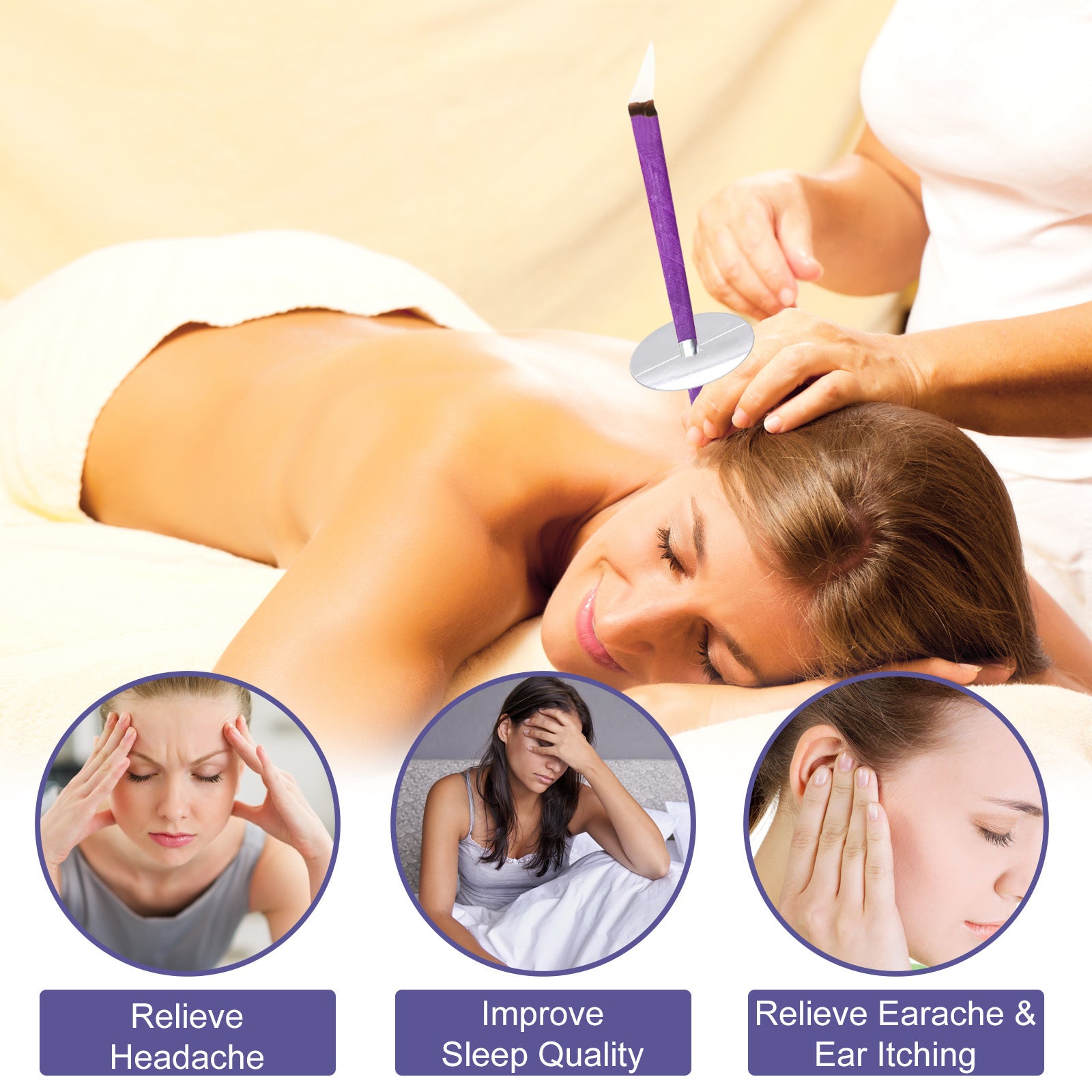 Ear Care Aromatherapy Ear Candle Wax Cleaning Set Relaxing Stress Relief With Plug Candle