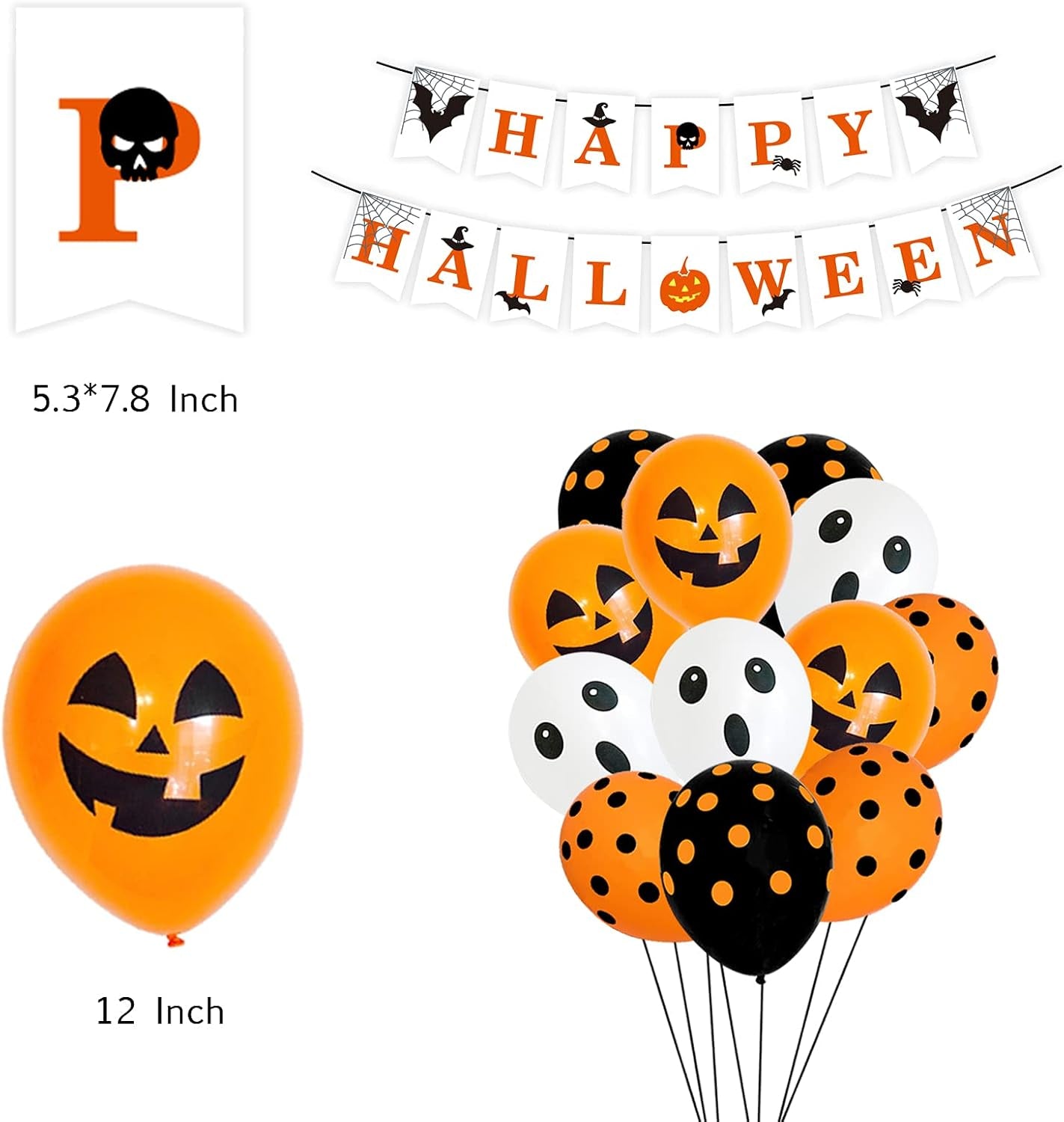 54Pcs Halloween Party Balloons Decorations, 12 Inch Black Orange White Balloons with Photo Prop for Kids Halloween Theme Party Background Classroom Decorations …
