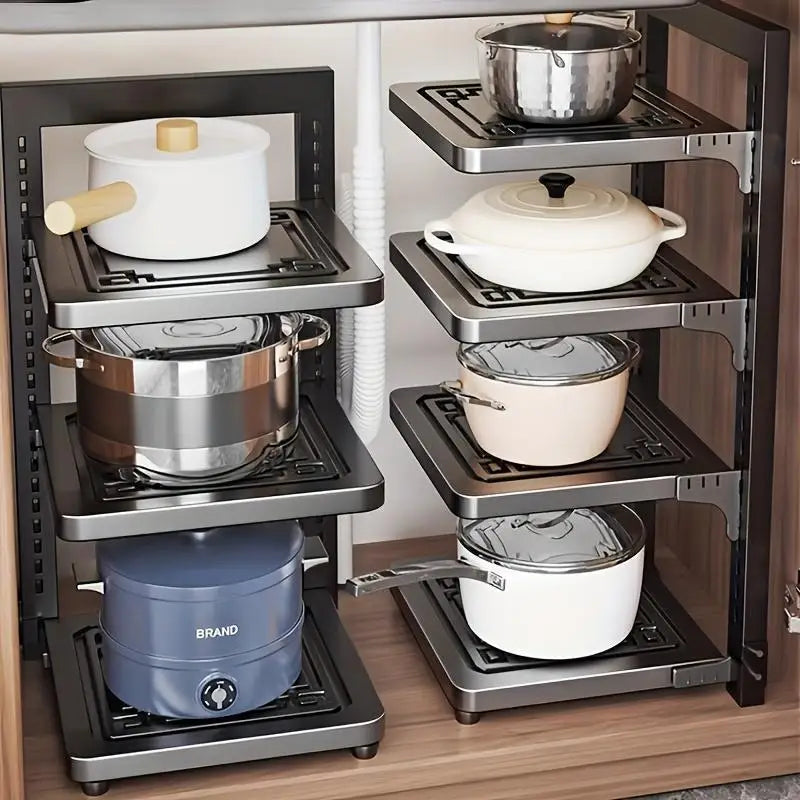 Cabinet Heavy-Duty for POTS Pans and Bowls under the Sink Pot Lid Rack Kitchen Cabinet Storage Rack with 4 Adjustable Layers