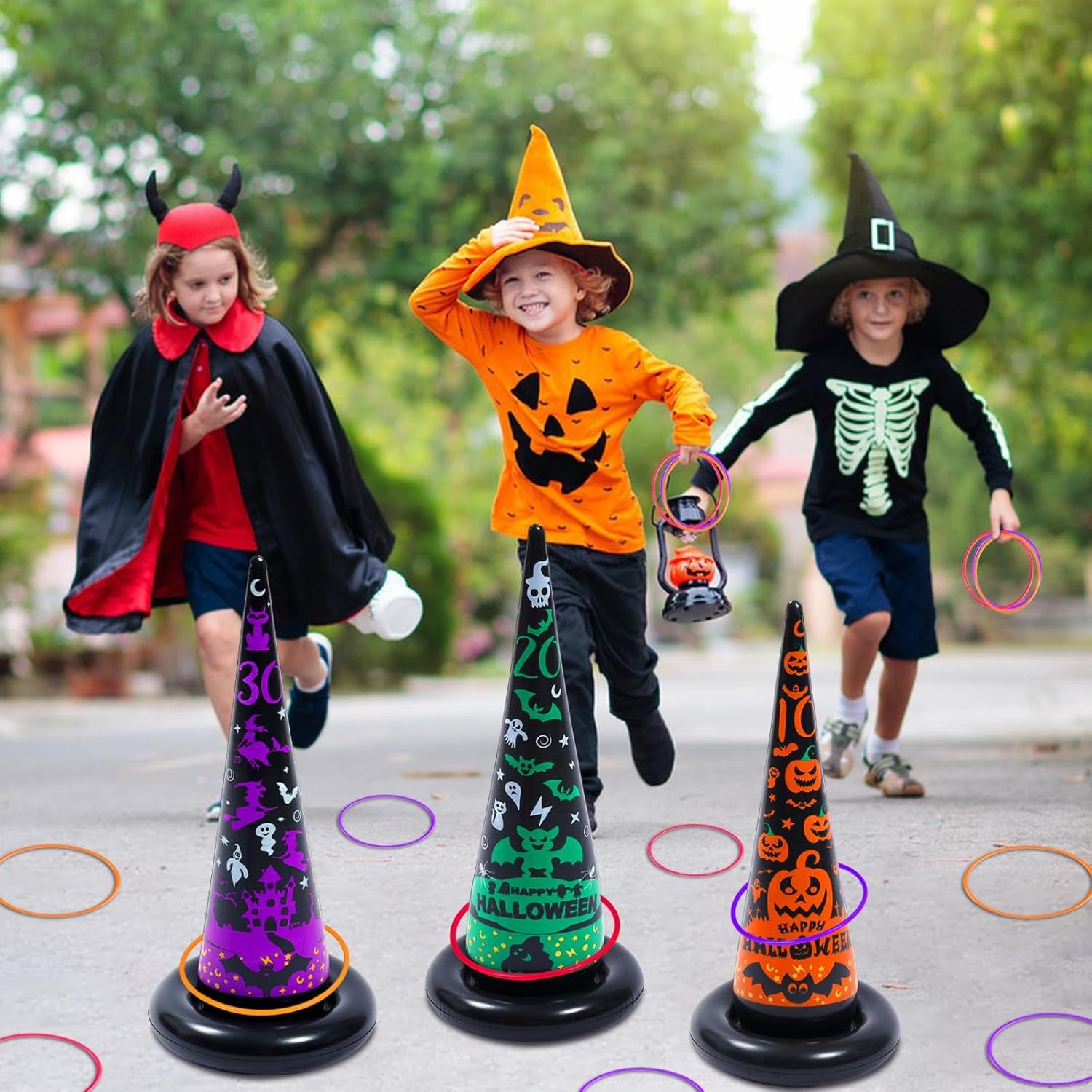 3 Pack Witch Hat Halloween Inflatables Ring Toss Game - Fun Halloween Games,Toys & Party Supplies, Games & Toys for Kids Adults