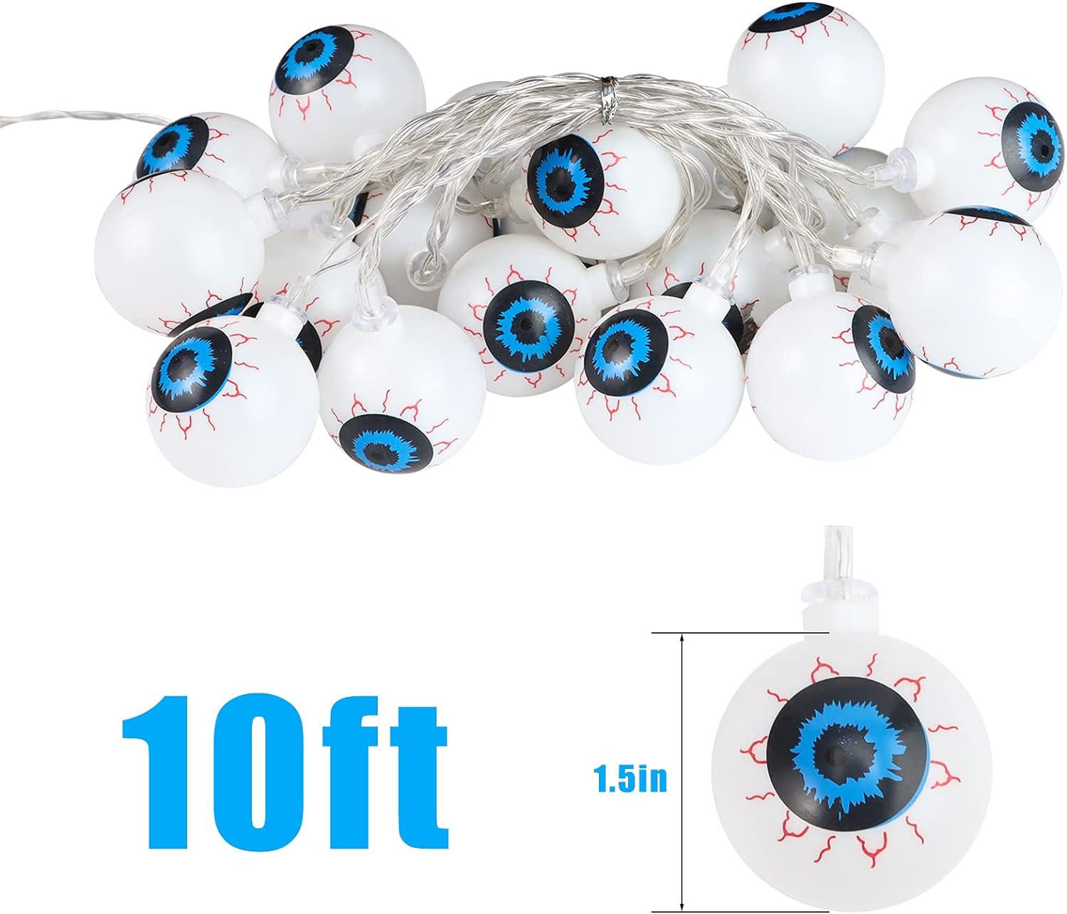 Halloween Eyeball String Lights - 10 Ft 20 LED Halloween Decorations String Lights Eyeball String Lights for Indoor Outdoor Halloween Party Garden Decoration,Color