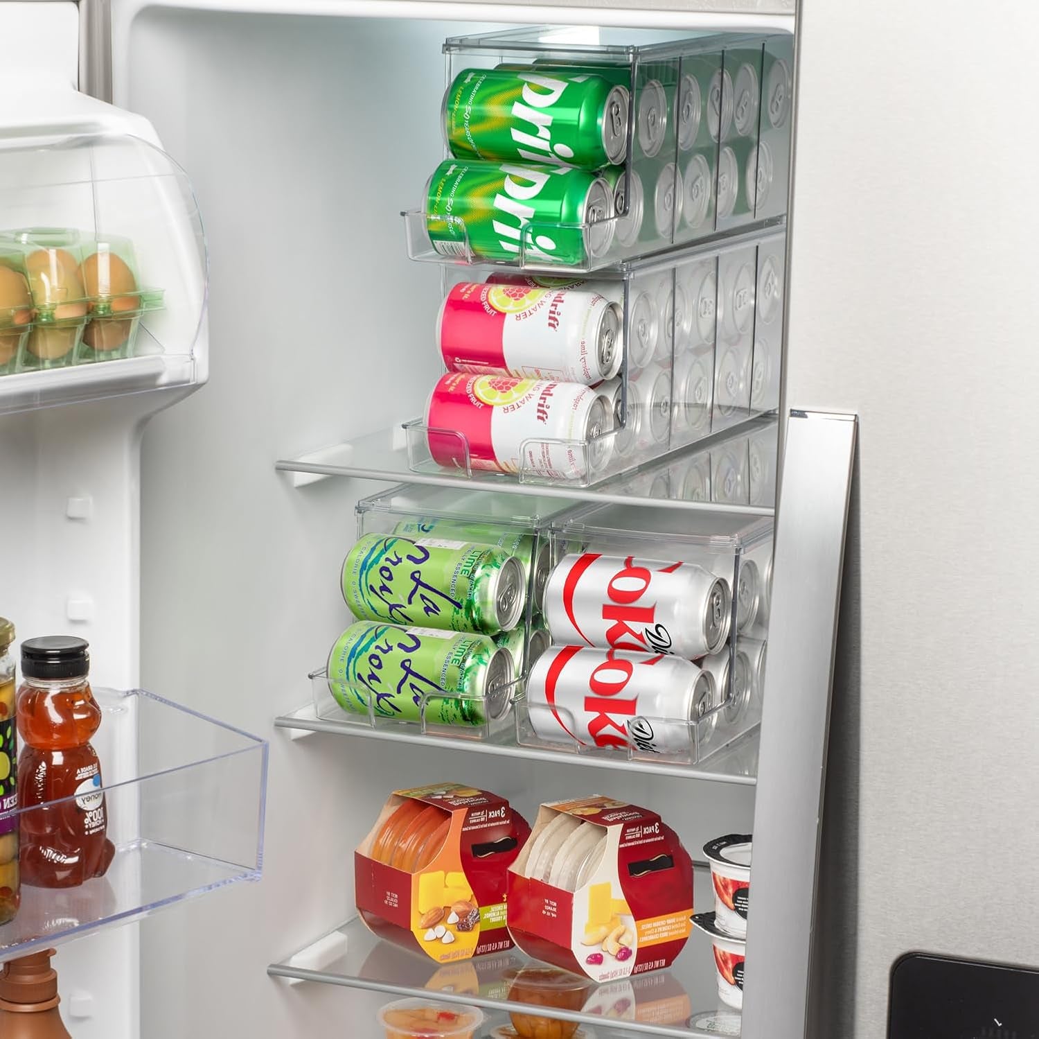 Soda Can Organizer & Soda Can Dispenser for Refrigerator - Fridge Organizer & Stackable Drink Organizer for Fridge or Refrigerator - Holds 12 Cans Each, BPA Free - 2 Pack