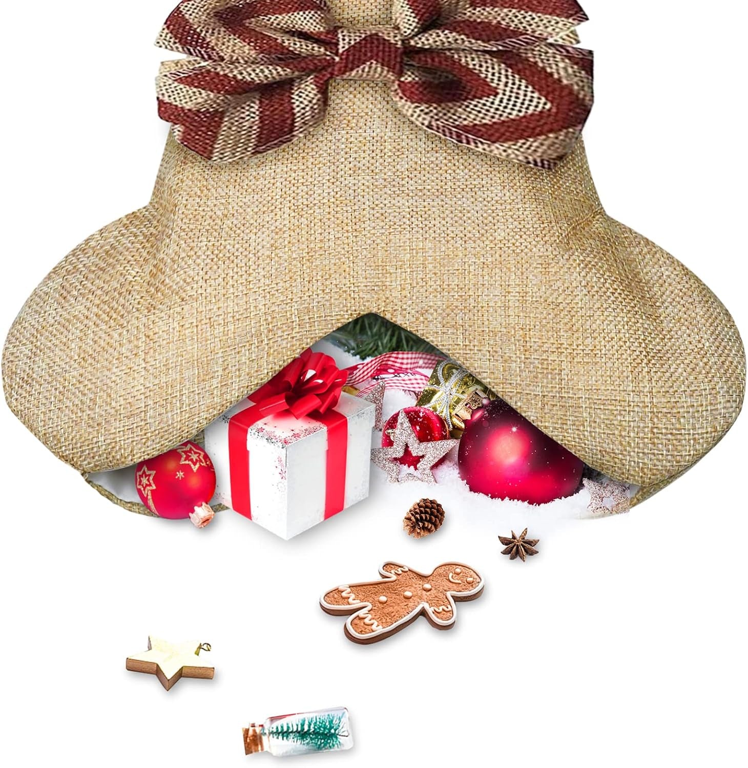 New Linen Large Christmas Stocking for Dogs Cats Pets Jute Natural Burlap Dog Bone Shape Hanging Dog Christmas Stocking