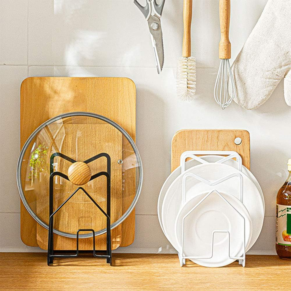 Cutting Board Rack Chopping Board Organizer Stand Holder Kitchen Countertop Pots Pan Lids Rack Organizer Flat Steel 4.92Lx5.71Wx8.46H In. White